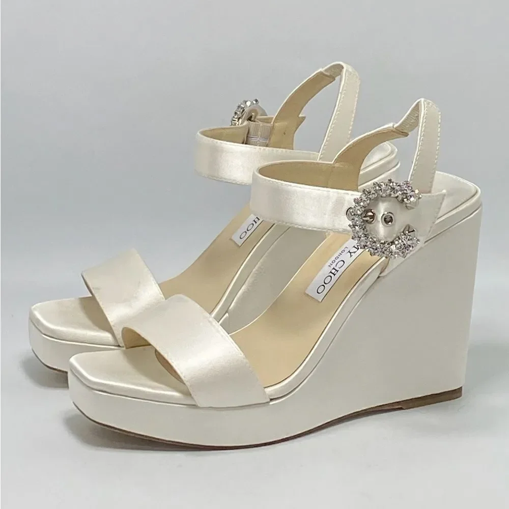 Jimmy Choo Mirabelle Satin Wedge Sandals size 38